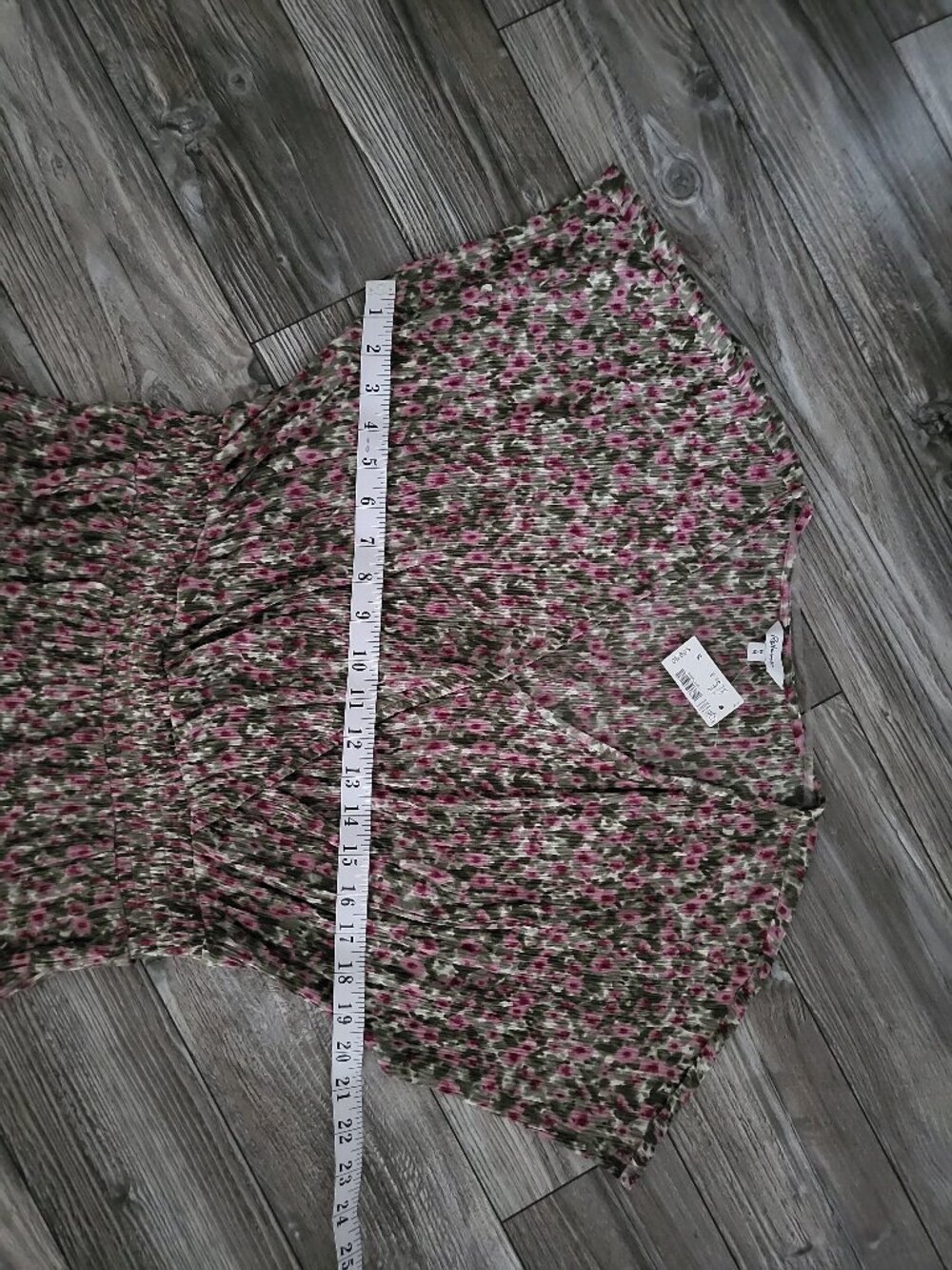 NWT Pink and Olive Green Floral Printed Pleated Midi Dress Flutter Sleeve M - Picture 6 of 10